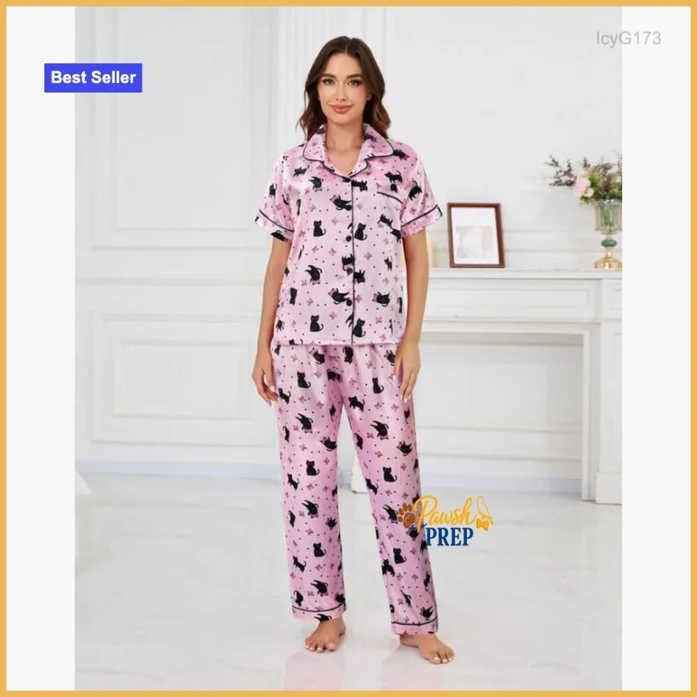 X-Small Satin Pajama Set Short Sleeve Button Down Matching Sleepwear